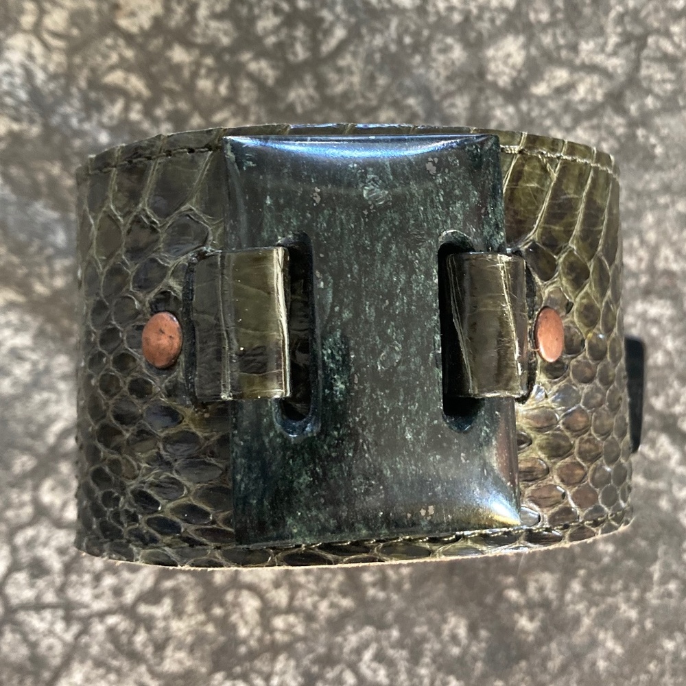 Leather Rock Bands Green Snake Skin Bracelet